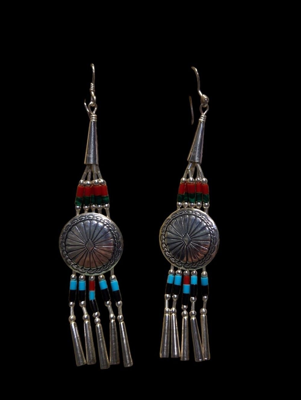 Sterling Liquid Silver Multicolor Concho Drop Earrings